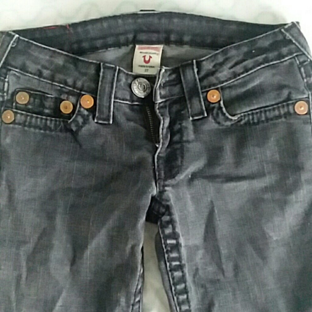 Dark denim jeans with buddha print pockets